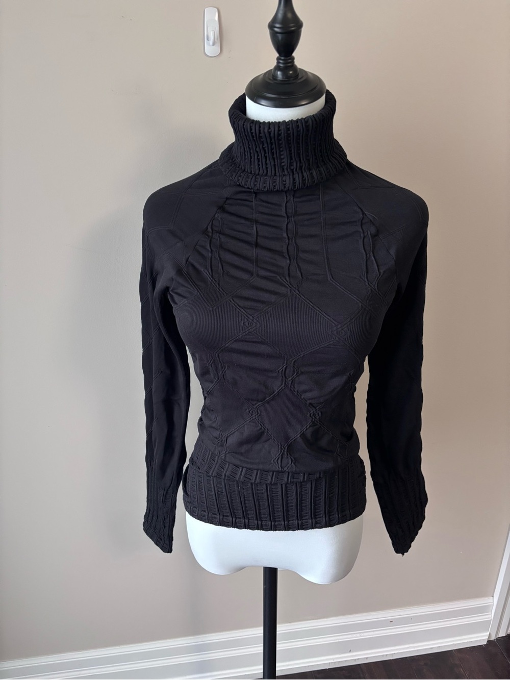 Women's Black Bodycon Cable-Panel Turtleneck Sweater